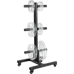 Fitvids Weight Plate Tree - Heavy Duty 6-Peg Storage Rack Holder for Weight Plates & Barbells, Gym Equipment Organizer (Square w/ Wheels - Black)