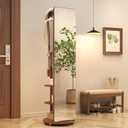 Muwuele Solid Wood Full Length Mirror Coat Rack, 70" x 20" Oversize Standing Mirror Full Length with Brake Wheels, Floor Mirror for Living Room, Entryway (Walnut)
