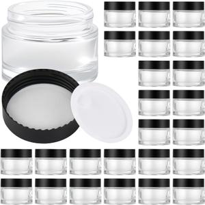 Glass Jars with Lids,Eco-Friendly Cosmetic Containers with Airtight Black Lids & Liners, Multi-Color Options for Cream, Lotion, Body Butter, DIY Skincare Travel Jars (Clear, 2oz)
