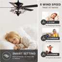 50" Crystal Ceiling Fan with Lights and Remote, Black Vintage Chandelier Fan Light with Wood Blades, Reversible Motor, 6-Speed, Timer, Retro Gothic Fandelier for Bedroom Living Room, 50in