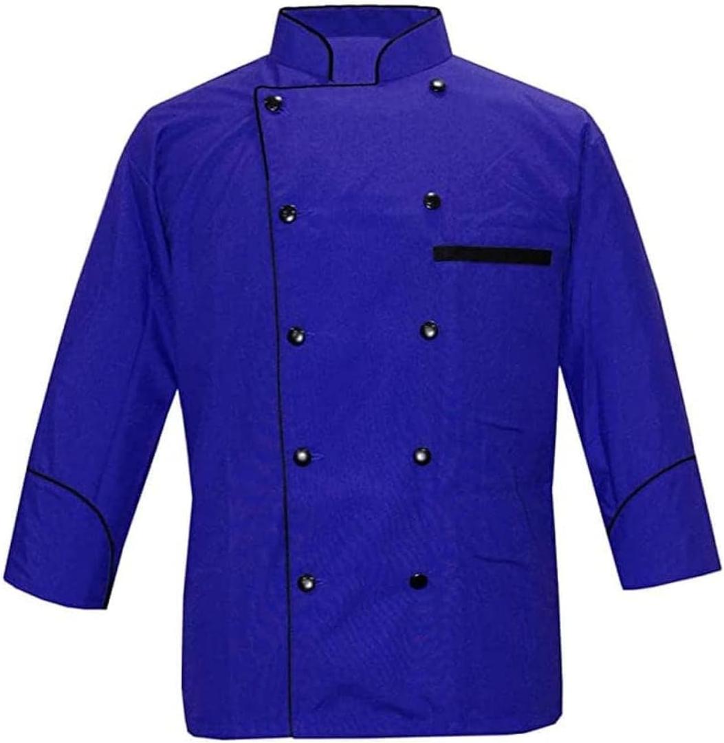 Men's Multi Color Chef Jacket/Light Weight Chef Coat With Contrast Black Piping  (Blue, 2X-Large)