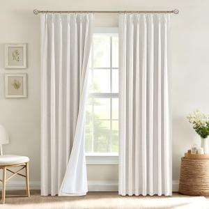 MIULEE Natural Pinch Pleated 100% Blackout Linen Curtains 90 Inch Length 2 Panels Set, Pleat Curtains with Pin Hooks, Black Out Light Blocking Room Darkening Drapes for Bedroom Living Room Window (40"W x 90"L (Pack of 2))