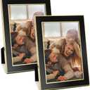 TWING Gold Picture Frame 5x7 Black and Gold Metal Picture Frames with HD Real Glass Wedding Photo Frame Velvet Backing for Tabletop Display, Nice Gift for Family/Friends/Art Work/Record Memorial 2 Pack