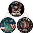 3 Pcs 250th Anniversary 4th of July Decoration Door Wreath for Front Door Sign Patriotic Eagle America Flag Welcome Wooden Hanging Sign 1776-2026,Independence Day Memorial Day Hanging Home
