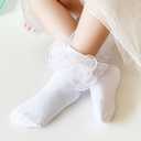 hakugoo Girls Ruffle Socks Shiny Double Big Lace Socks 3 Pairs Turn Cuff Frilly Dress Sock White Pageant Sock for Kids Girls (White,Black,Pink, 6-8 Years)