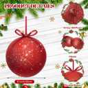 Zubebe 2 Pcs 8" Giant Fillable Christmas Ornaments with Ribbons Oversized Plastic Xmas Balls for Outdoor Lawn Yard Decor, Tree Hanging, Holiday Gifts(Glitter Red)