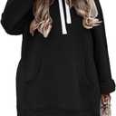 Syellowafter Women Oversized Hoodie Dress Pullover Winter Kangaroo Pocket Sweatshirt Fall Tops Casual Loungewear (Small, A- Black)
