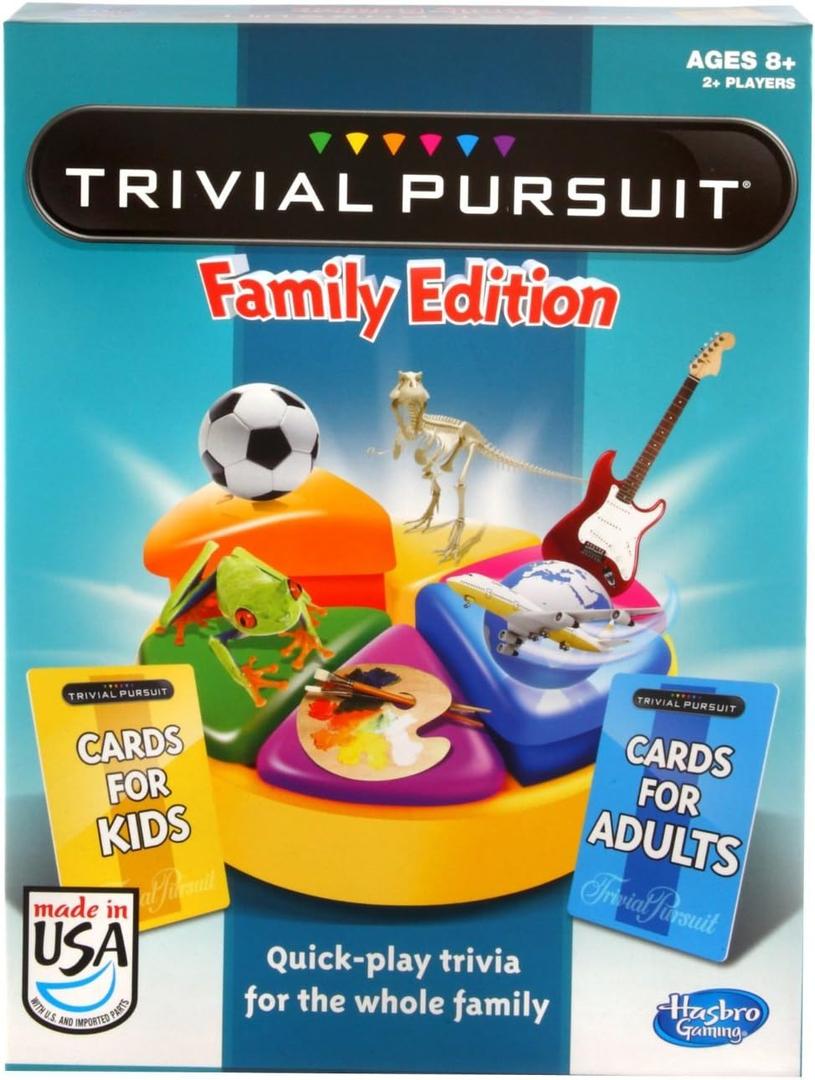 Hasbro Gaming Trivial Pursuit Game: Family Edition Board Game, Family Trivia Games for Adults and Kids, 2+ Players, Ages 8+