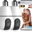 Light Bulb Security Camera,2.4G/5GHz WiFi 2K Security Cameras Wireless Outdoor Indoor,Bulb Cameras for Home Security,AI Smart Detection,911Emergency,US Based Cloud,2 Way Talk,Color Night Vision 2Pack (White)