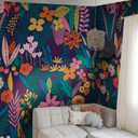 Floral Peel and Stick Wall Mural, Leather Textured Vintage Self-Adhesive Wallpaper for Bedroom Living Room Background Wall Art Decor, Urban Colorful Floral, Dark, 92''x125''