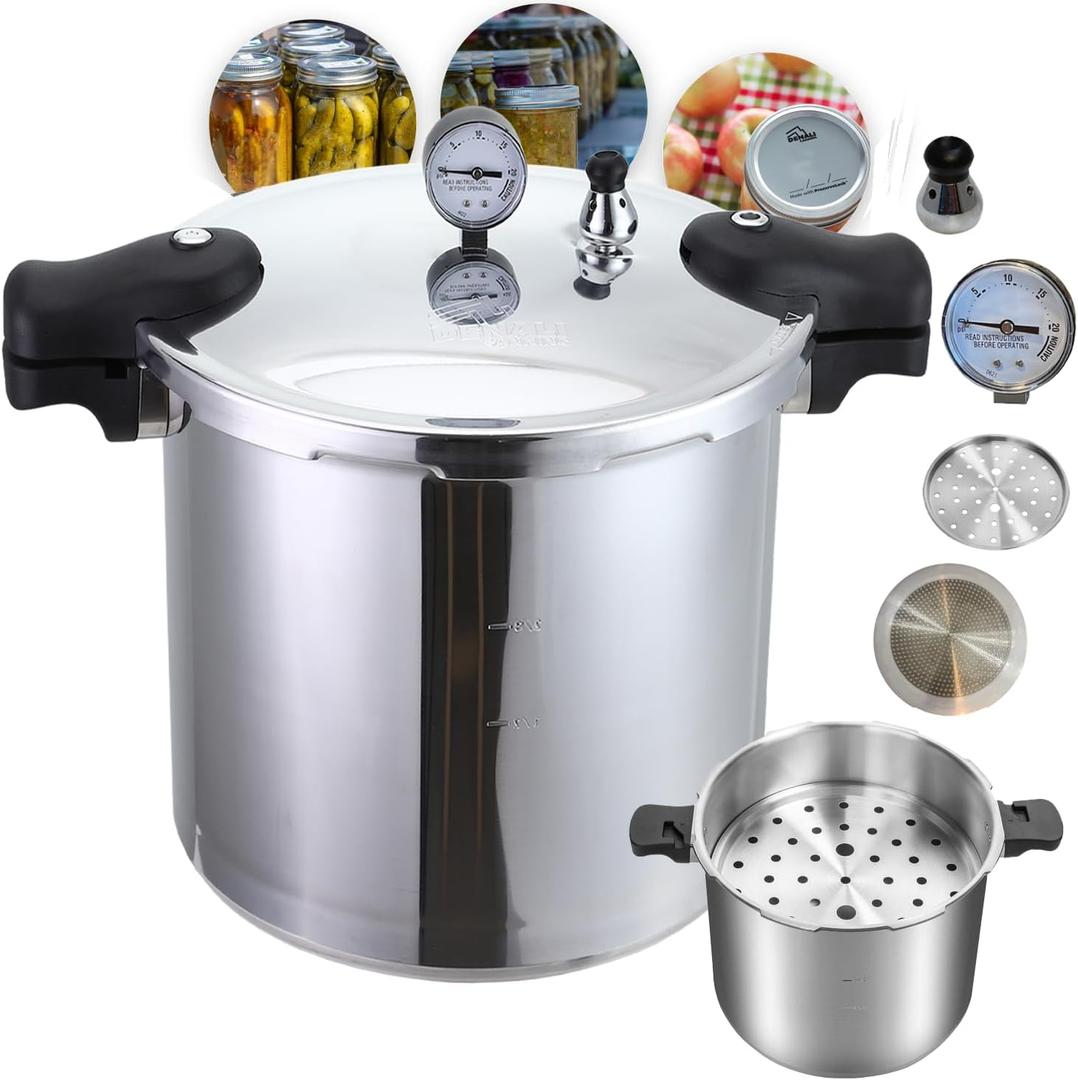 THE TANKER by Denali Canning - 23 Quart Beginner Friendly Pressure Canner & Cooker | Induction Compatible | Pressure Gauge, 15lb & 10lb Weights | Aluminum & Stainless Steel Parts