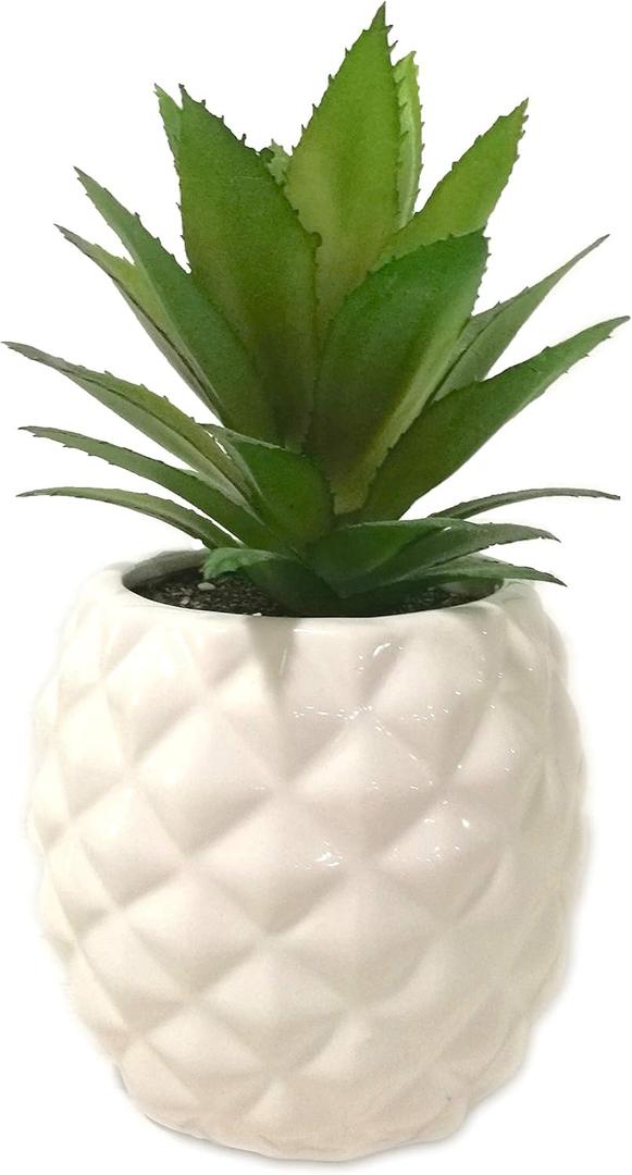 White Porcelain Pineapple Ananas Faux Plant Potted Artificial Succulent 7.8" Home Office Bathroom Tabletop Shelf Kitchen Decoration