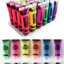 Quiet&Far Body Paint Set with tubes 24 x 25 ml / 1 fl oz Neon Glow in the dark paint face paint Blacklight Reactive Fluorescent Paint Non-Toxic