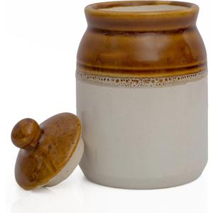 Decorative Ceramic Jar With Lid For Kitchen Pantry Countertop Home Dining Table Accessories Condiment Pickle Spice Coffee Tea Caddy Sugar Salt Herbs Food Storage Canister Holder Hand Painted