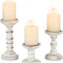 Wood Candle Holders for Pillar: Rustic Candles Holder Set of 3 Tall Table Centerpiece Decor Wooden White Farmhouse Decorations for Fireplace Mantle