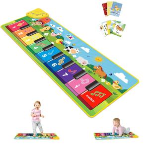 FOKI Floor Piano Mat for Toddlers, Sensory Educational Dancing Musical Keyboard Carpet Toy, Animal Sounds Touch Playmat Blanket, for 1 to 5 Years Old Boy and Girl, Light Blue 