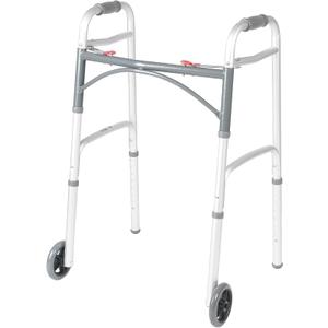 Drive Medical Two-Button Folding Walker with Wheels, Height Adjustable
Two-Button Rolling Walker Features Dual Push-Button Operation, Adjustable Height and Durable Aluminum Frame
