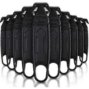 Therwen 10 Pcs Safety Box Cutter Knife of Stainless Steel Concealed Blade Package Opener with Tape Splitter for Carton Cardboard Wrap Letter Work Bag Straps Film Utility Tool (Black)