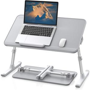 SAIJI Leather Lap Desk Laptop Bed Tray Table, Adjustable Laptop Stand for Bed, Portable Lightweight Standing Desk for Writing Eating Reading Couch Sofa Floor for Adults Kids (20.5"*11.8",Gray)