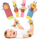 Bloobloomax Wrist Rattle Socks and Foot Finder Set, Infant Girl Boy Toys for Babies 0-36 Months, Newborn Hand & Foot Toys for 0 to 3 Years, Baby Shower Gifts Set Mother's Day Gift (Wine Red-4PCS)