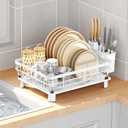 GAXmi Dish Drying Rack Over The Sink Dish Drainer with Drainboard Utensil Holder, 1-Tier White