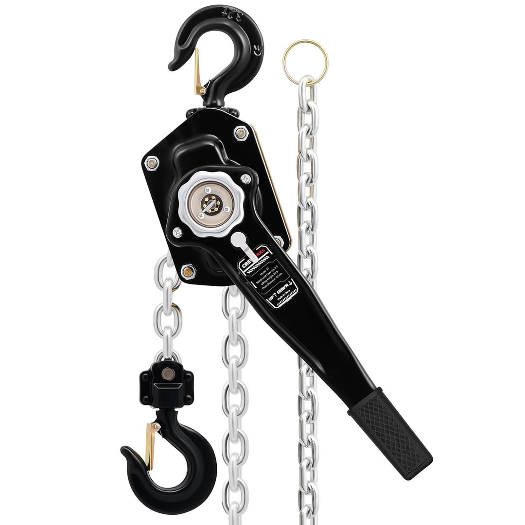 CREWORKS Lever Chain Hoist, 3 Ton 6600 lb Capacity 20 ft Manual Chain Hoist with G80 Galvanized Chain & Swivel Hooks, Heavy Duty Manual Lever Hoist for Construction Warehouse Automotive Factory