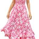 GRACE KARIN Women's 2025 Summer Floral Boho Dress Square Neck Strapped Swing A Line Sundress Beach Long Maxi Outfits (Pink Yellow Floral), S