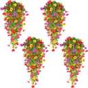 TURNMEON 4 Pcs Artificial Flowers for Outdoors Spring Decoration, Fake Hanging Flowers Plants UV Resistant Faux Plastic Realistic Silk Flower for Outside Gardens Porch Planter Patio Yard Home Indoor (Mixed Color)