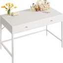 SUPERJARE 39.4" White Desk with 2 Drawers, Modern Makeup Vanity Desk, Small Computer Desk Home Office Desk for Writing Study Bedroom