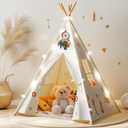Teepee Tent for Kids with Lights, Kids Play Tent Indoor with Thicked Mat & Dream Catcher, Toddler Tent with Storage Pockets and Mesh Window for Reading Nook and Imaginative Games