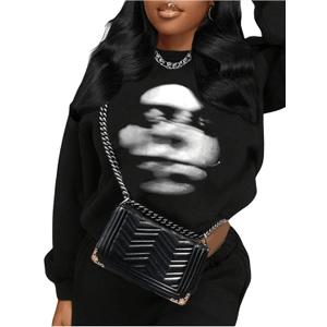 SHENHE Women's Graphic Sweatshirt Y2K Long Sleeve Drop Shoulder Crew Neck Streetwear Goth Sweatshirt (L)