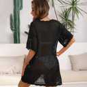 Women Swimsuit Coverup Crochet Bathing Suit Beach Cover Ups Summer Knit Bikini Beachwear Pullover 2025 Swimwear Dress (Black, L)