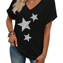 SweatyRocks Women's V Neck Dolman Short Sleeve Star Print Tee Shirts Summer Tops, M