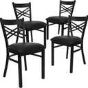 Flash Furniture 2 Pack HERCULES Series Black ''X'' Back Metal Restaurant Chair - Black Vinyl Seat, Set of 2