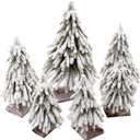 6pcs Mini Christmas Tree Small Christmas Tree Artificial Separate Tabletop Trees with Spray Snow Wooden Bases for Winter Village Decorations Home Kitchen