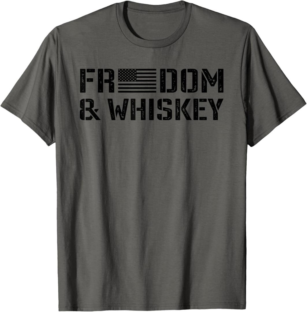 Freedom & Whiskey - 4th of July USA Flag Funny Mens Drinking T-Shirt (Small)