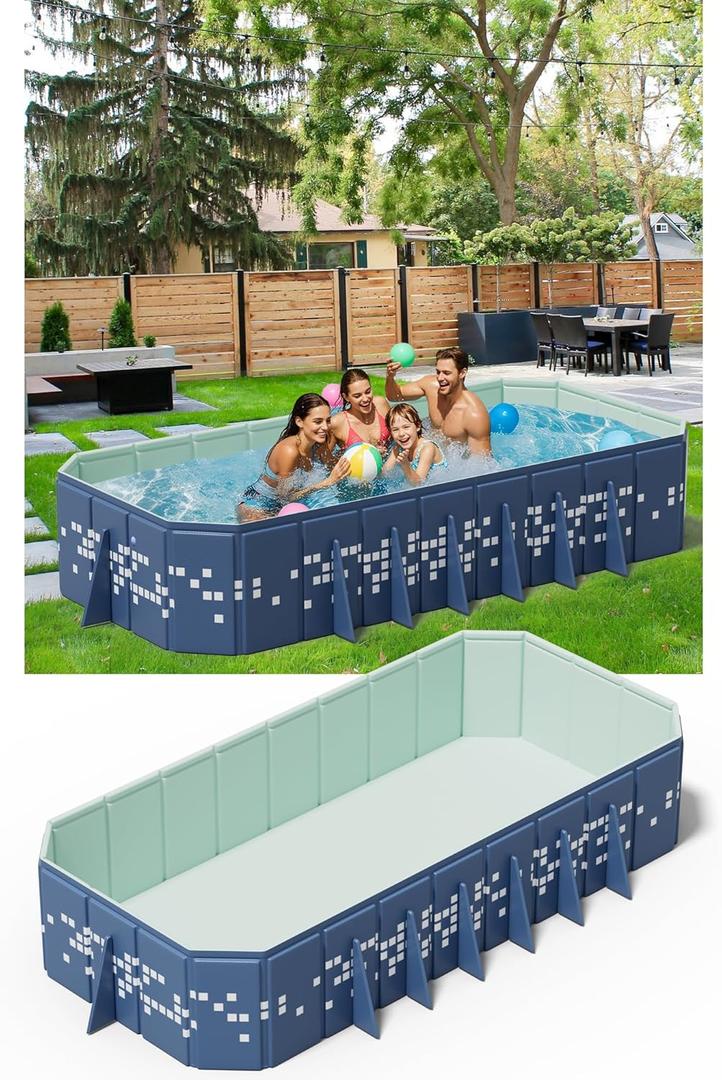 122" Extra Large Non-Inflatable Swimming Pool for family,Foldable Pools with 14 triangle Bracket,Hard plastic shell Adult Collapsible Pool,Portable Folding Pools for Backyard 122*65*20in (Blue star)