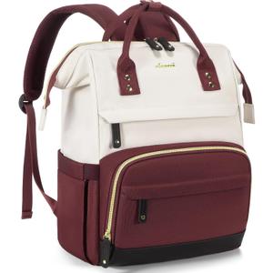 LOVEVOOK Laptop Backpack for Women, 15.6 Inch Work Business Backpacks Purse With Large Capacity, Waterproof Nurse Bag College Bookbag for School, Waterproof Casual Daypack for Travel (Beige-wine Red)
