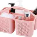 UUJOLY Plastic Portable Shower Caddy Basket Bucket, Cleaning Shower Basket with Handle Compartments Storage Basket Organizer for Bathroom Kitchen College Dorm Sink, Pink