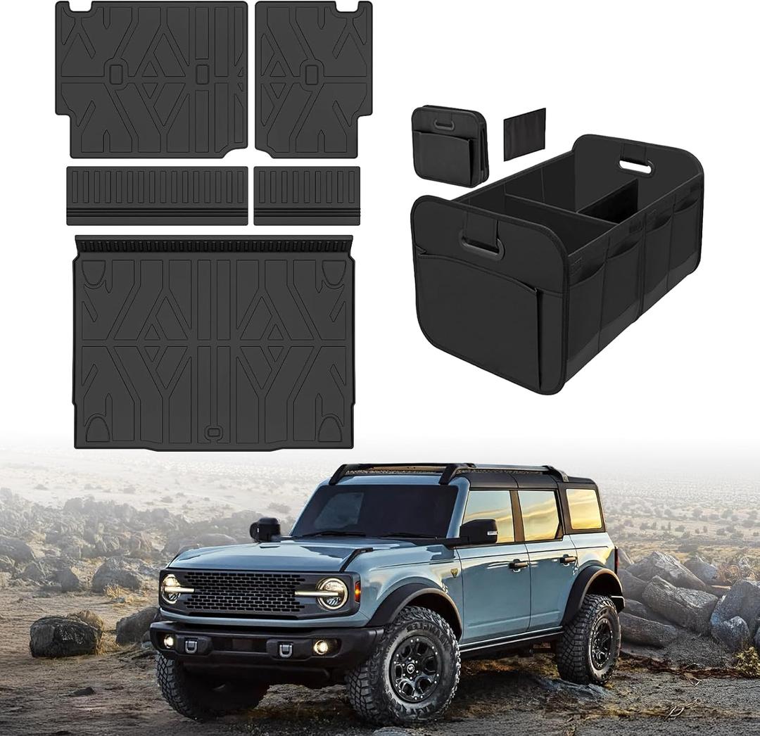 Cargo Trunk Mat with Backrest Mats for Ford Bronco 4 Door 2021-2025 2026,All Weather Protection TPE Heavy Duty Cargo Liner Bronco Accessories,Black