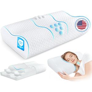 Cervical Neck Pillow for Pain Relief- Queen Size Cooling Pillow for Sleeping, Memory Foam Pillows for Neck Shoulder, Ergonomic Adjustable Contour Bed Pillow for Side, Stomach & Back Sleepers (Queen Size 23.6"L x 14.2"W, White)