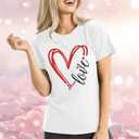Valentines Day Shirt for Women Love Heart Printed T-Shirts Casual Summer Tee Tops (White, XL)