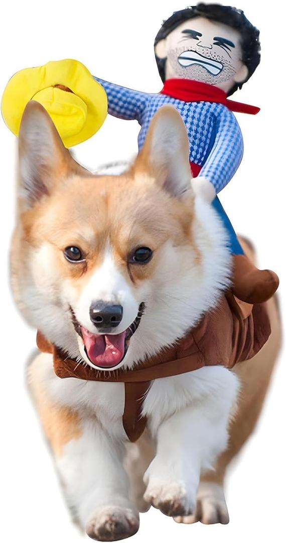 WORDERFUL Cowboy Rider Dog Costume - Halloween Rider Costumes, Funny Pet Chucky Clothes With Doll and Hat for Small Medium Dogs