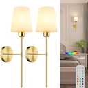 Battery Operated Wall Sconce Set of 2,Rechargeable Wall Lights with Dimmable Detachable Bulbs and Remote,15 Colors Wireless Wall Lamps for Bedroom Living Room Hallway,Gold(2 Pack)