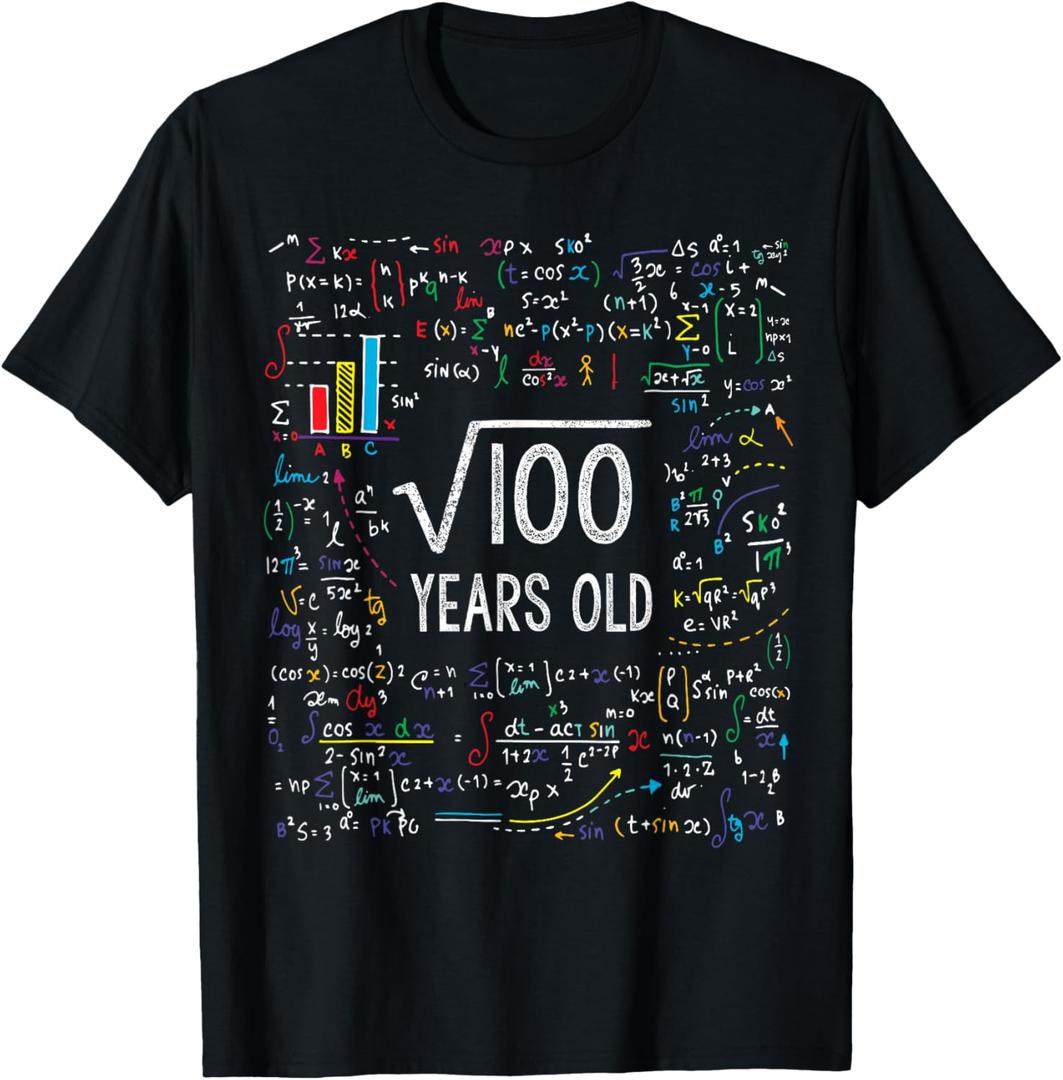 Square Root of 100 10th Birthday 10 Year Old Gifts Math Bday T-Shirt, Medium 