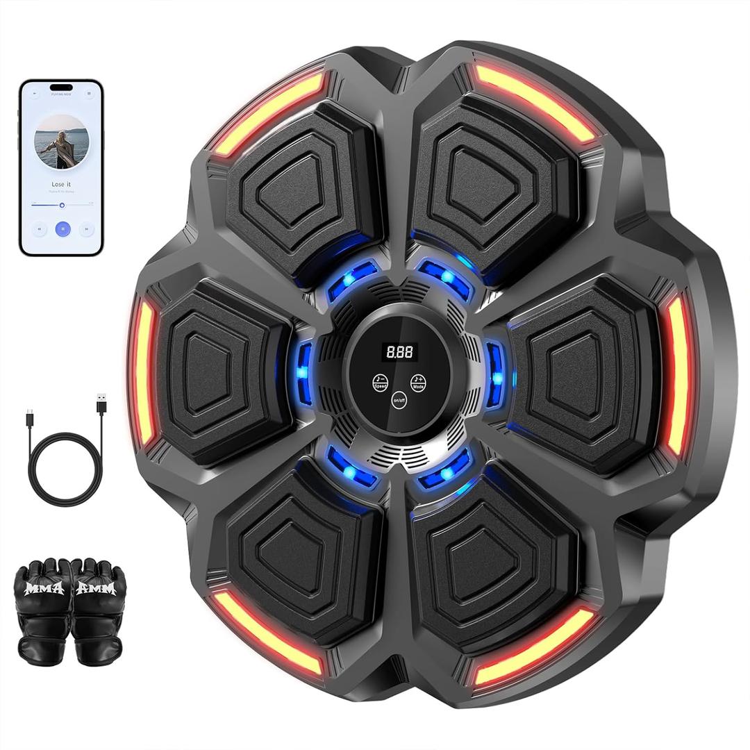 Music Boxing Machine for Adults,Bluetooth Smart Boxing Training Machine,Wall Target Punching Workout for Kids,Reflex Training Suitable for Home,Office,Gym,Fun Fitness Equipment (Black)