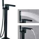 Free Standing Tub Faucet Black, Floor Mount Freestanding Bathtub Faucets, Brass Stand Alone Tub Filler, Waterfall High Flow Bathtub Shower Mixer Tap,SFRT-MB