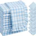 Frienda Blue 12 Pcs Plaid Gingham Ruffle Cloth Napkins, 15 x 15 in French Retro Cloth Dinner Napkins Soft Washable Absorbent for Summer Holiday Hotel Wedding Bridal Shower Party Decor (Plaid)