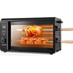 Electric Rotisserie Grill Indoor with Auto-Rotating Skewers, 31 QT Smoke-Free Rotisserie Oven with Timer for Brazilian Picanha BBQ, Churrasco, Black