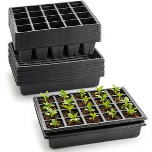 RooTrimmer 10 Pack 2.5 inch Square Pots 3.5 inch Deep 20 Cell Seedling Plug Trays with Water Collection Nursery Trays (15"x11"x3") for Seeds Starting and Transplanting, 20 Cell Plug Trays + Flat Trays-10P
